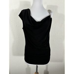 Cache Y2K Top Womens Size‎ M Black Metal Shoulder Knot Polyester Blend